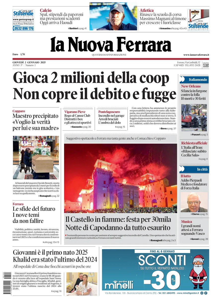 Prima-pagina-nuova ferrara-oggi-edizione-del-2025-01-02